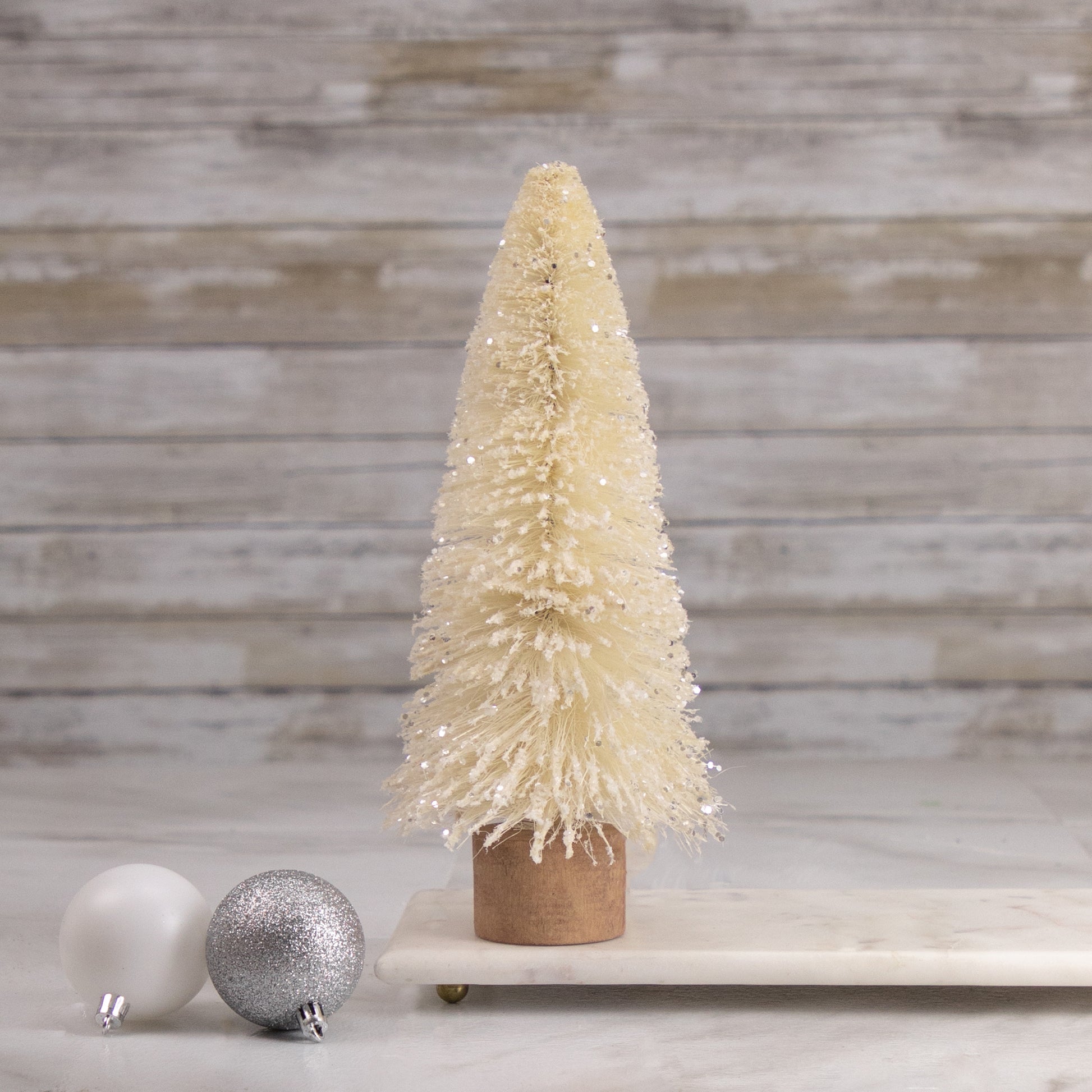 Glittered Sisal Christmas Tree Decoration - 11.5" - Cream
