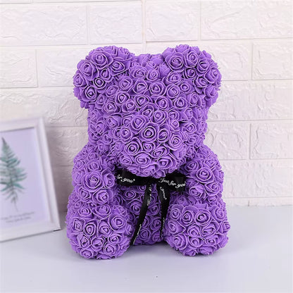 25Cm Valentines Day Gift Red Rose Teddy Bear Rose Flower Artificial Decoration Lover Gift Valentines Gift Gift Box Dropshipping