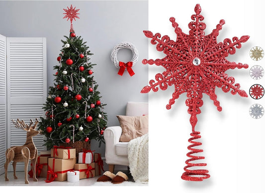 8 Inch Red Glittered Filigree Christmas Star Tree Topper Star/Home Décor Ornaments (Red)