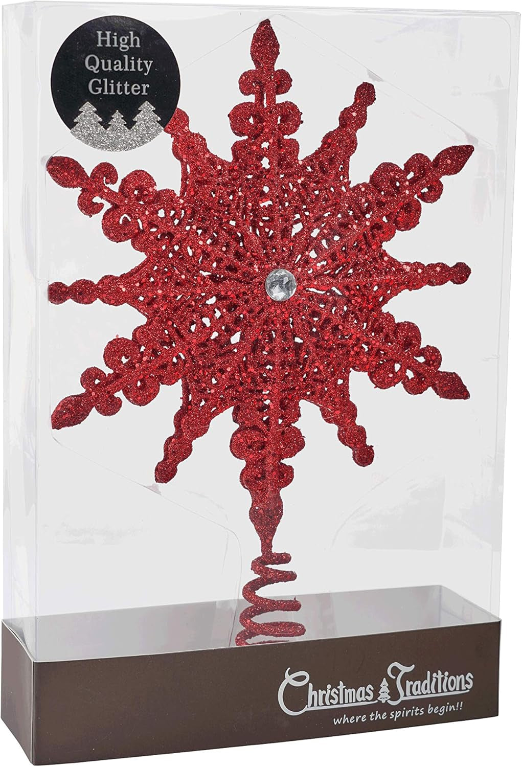 8 Inch Red Glittered Filigree Christmas Star Tree Topper Star/Home Décor Ornaments (Red)