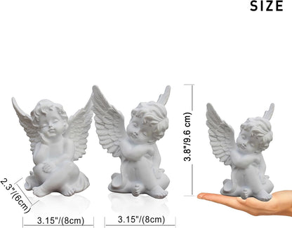 Set of 2 Cherubs Angels Resin Statue Figurine, Indoor Home Decoration, Adorable Angel Sculpture Memorial Statue 4" - White