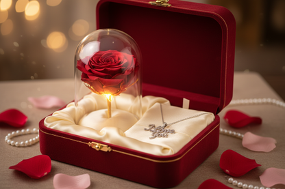 Preserved Real Rose Gift Box Enchanted Real Rose with I Love You Necklace